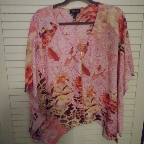 Thalia Sodi multi color pink medium zip up blouse - Picture 6 of 7